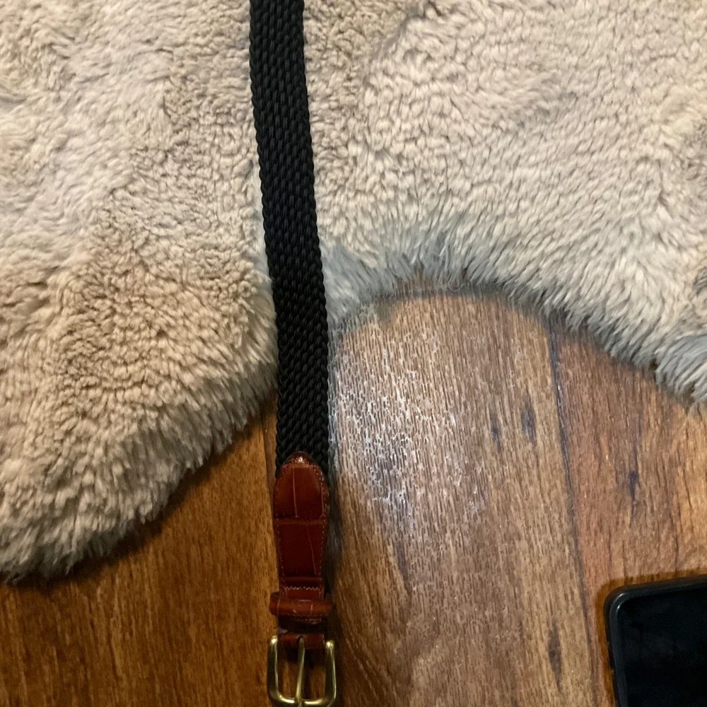 Brighton Belt Size 36 Brown Croc Leather Black Woven‎ Middle Solid Brass Buckle
